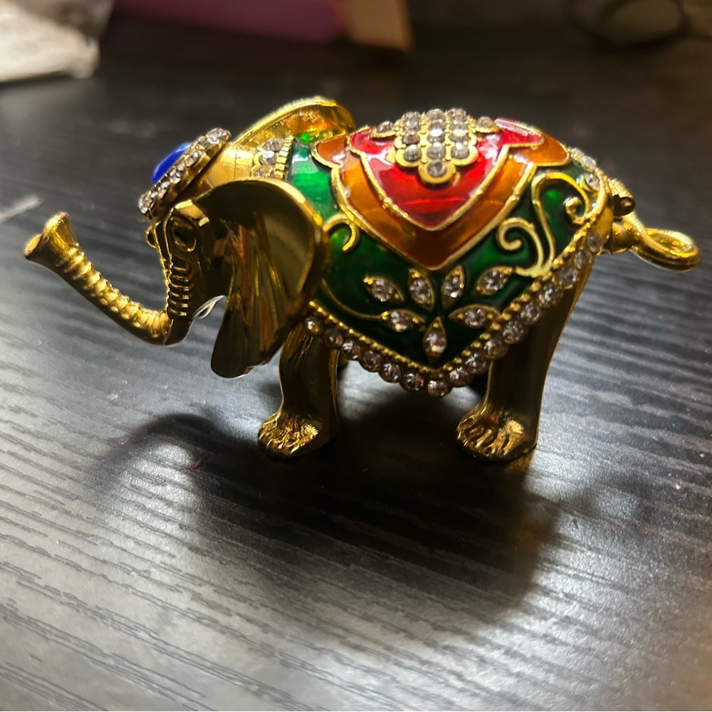 Gold plated Elephant Figurine with Rhinestones